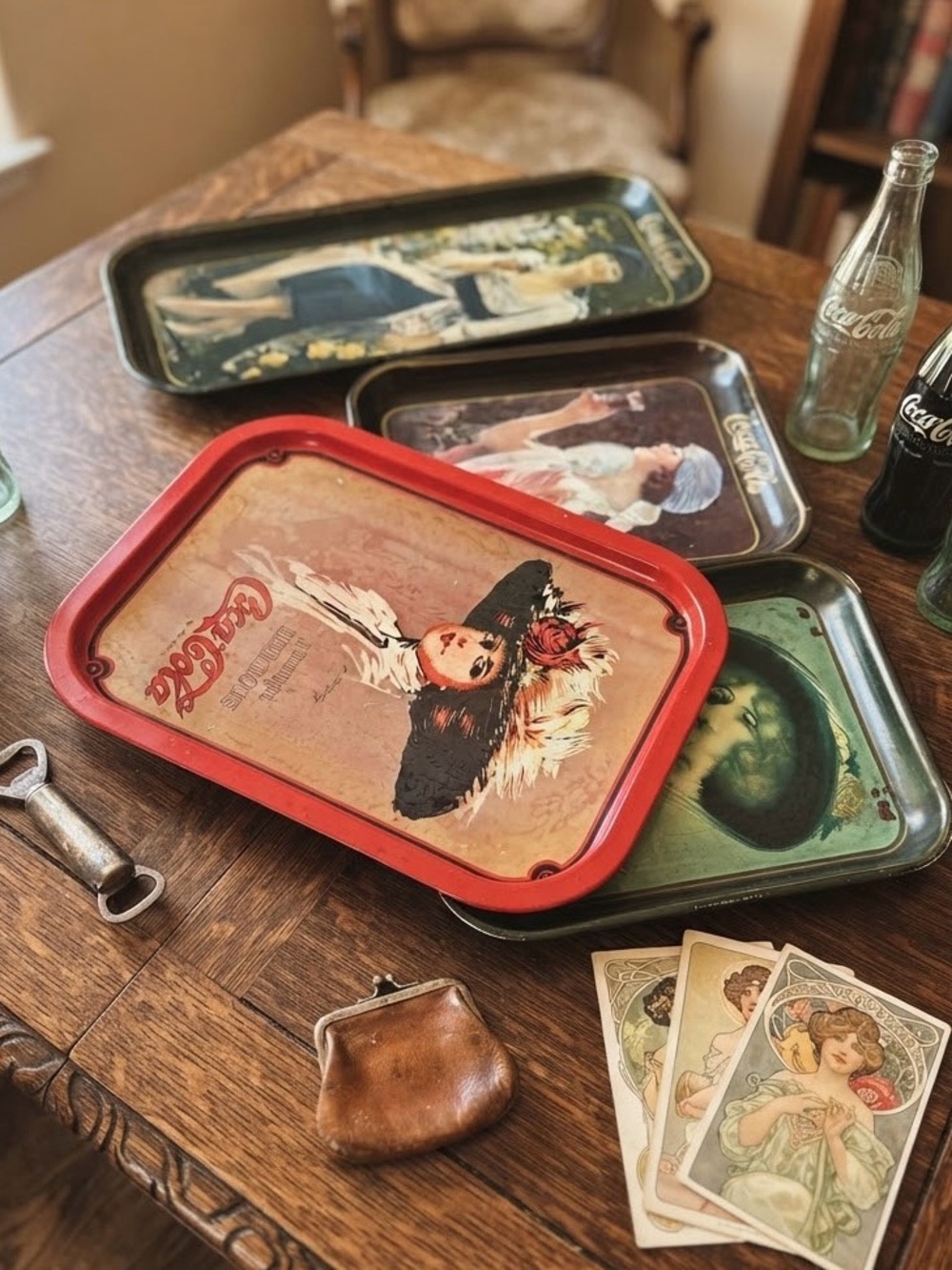 Lot of 4 Vintage Coca-Cola Metal Serving Trays – Classic Advertising Decor